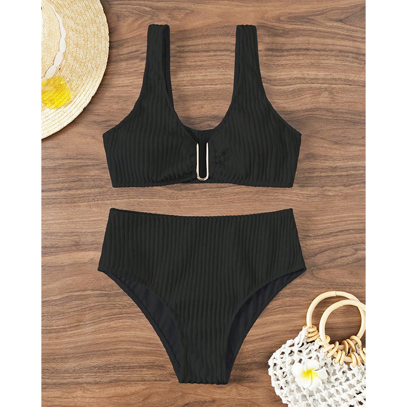Dame Rib-Højtalje-Bikini-Sæt Stilla 1750922717