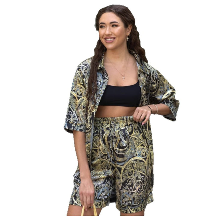 Dame To-delt Sæt med løs Bluse og Shorts i elegant Design Stilla