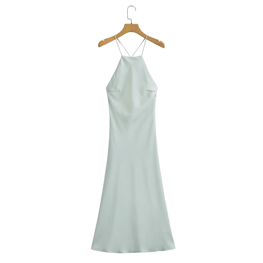 Femme Elegant Slip Maxi Kjole med justerbare Spaghettistropper Stilla
