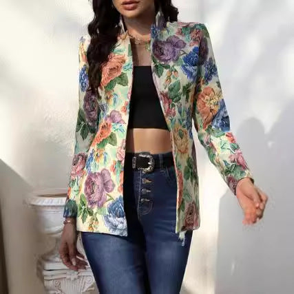 Dame blazer med blomsterdesign og taljeret snit Stilla