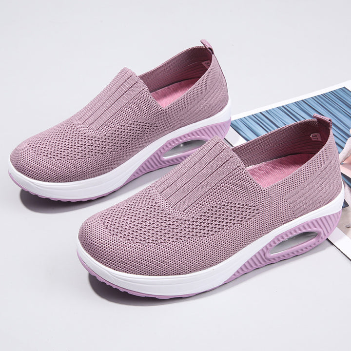 Dame nan elastiske strik-sandaler med ergonomisk kile sål og synlig luftpude kapsel Skovae