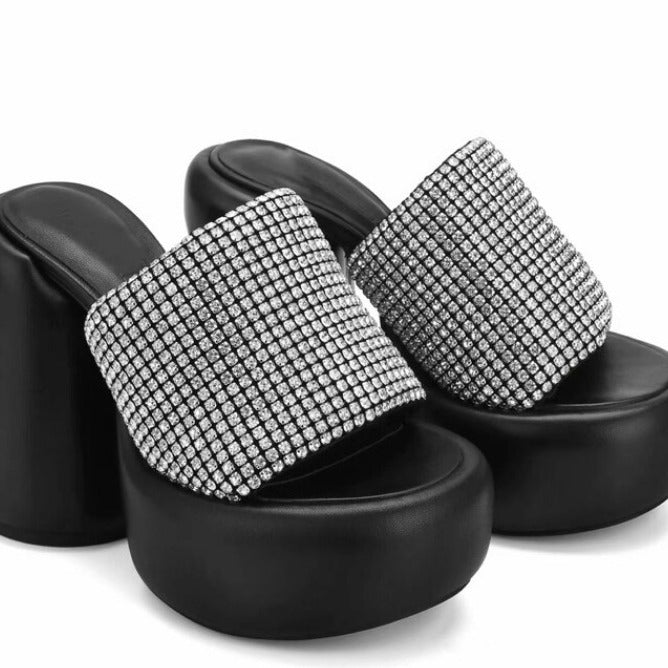 Femme med rhinsten dekorerede plateau-mules Stilla