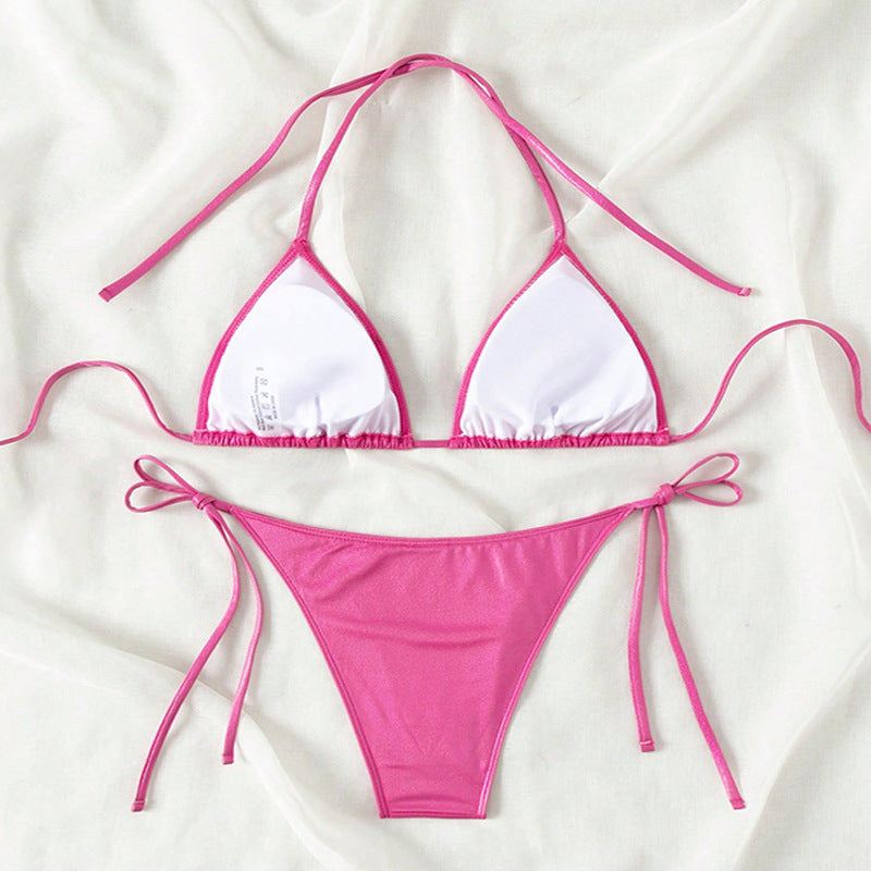 Dame triangel-bikini med justerbare stropper og blank finish Skovae