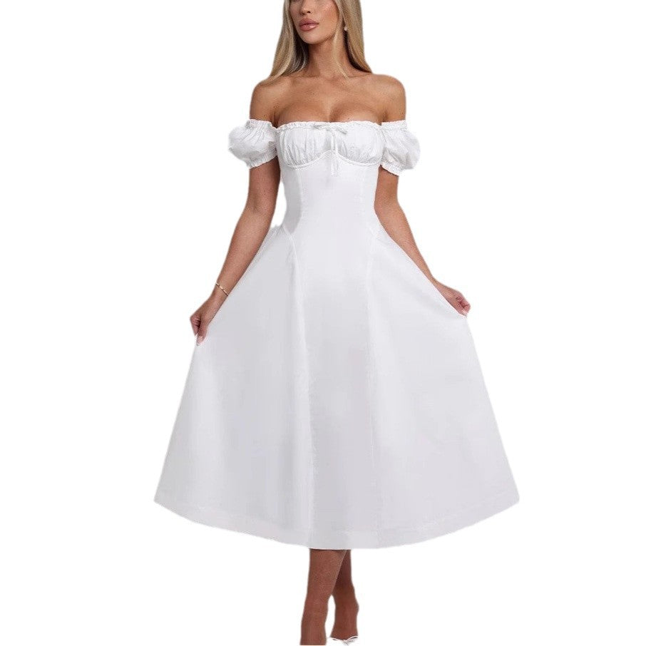 Dame Off-Shoulder Aftenkjole med Puffærmer og figursyet snit Stilla