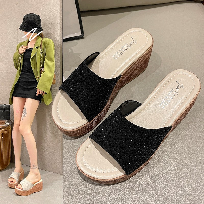 Dame Wedge-sandaler med glitterende strass og komfortabelt fodseng Stilla