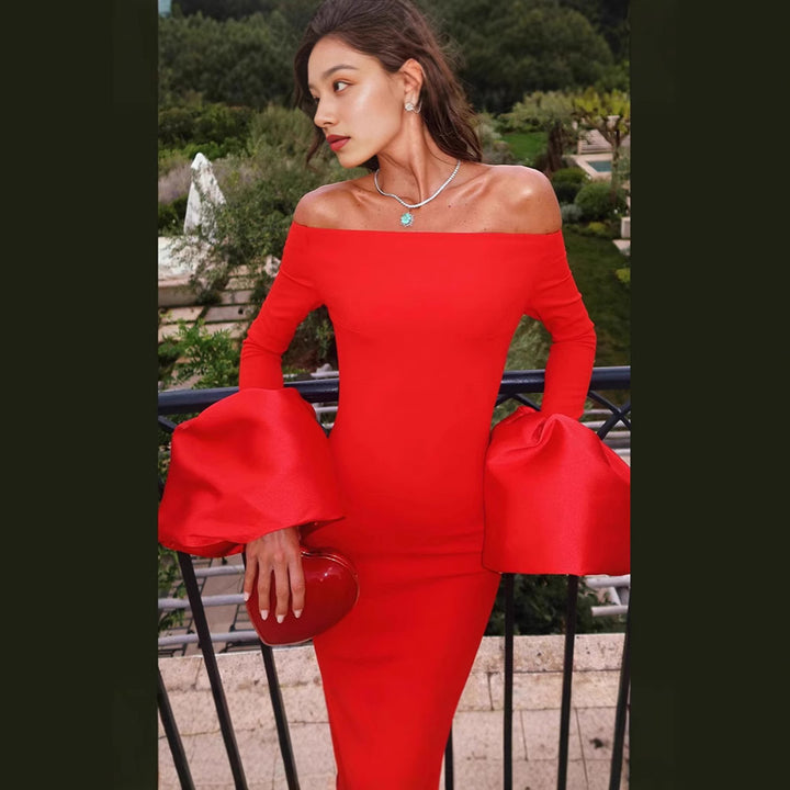 Damer Elegant Off-Shoulder Kjole med volumniøse ærmer og tætsiddende snit Stilla