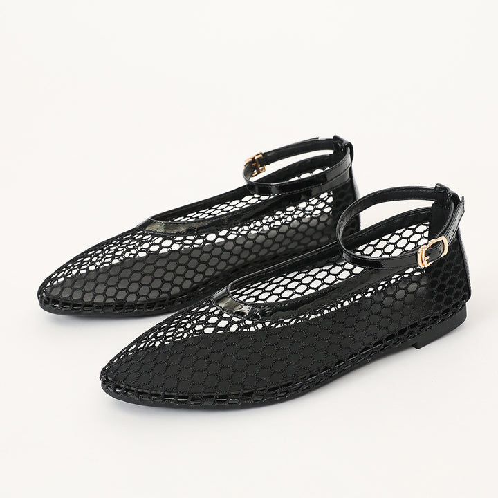 Dame Ballerinas med dekorativt netdesign og rem Stilla