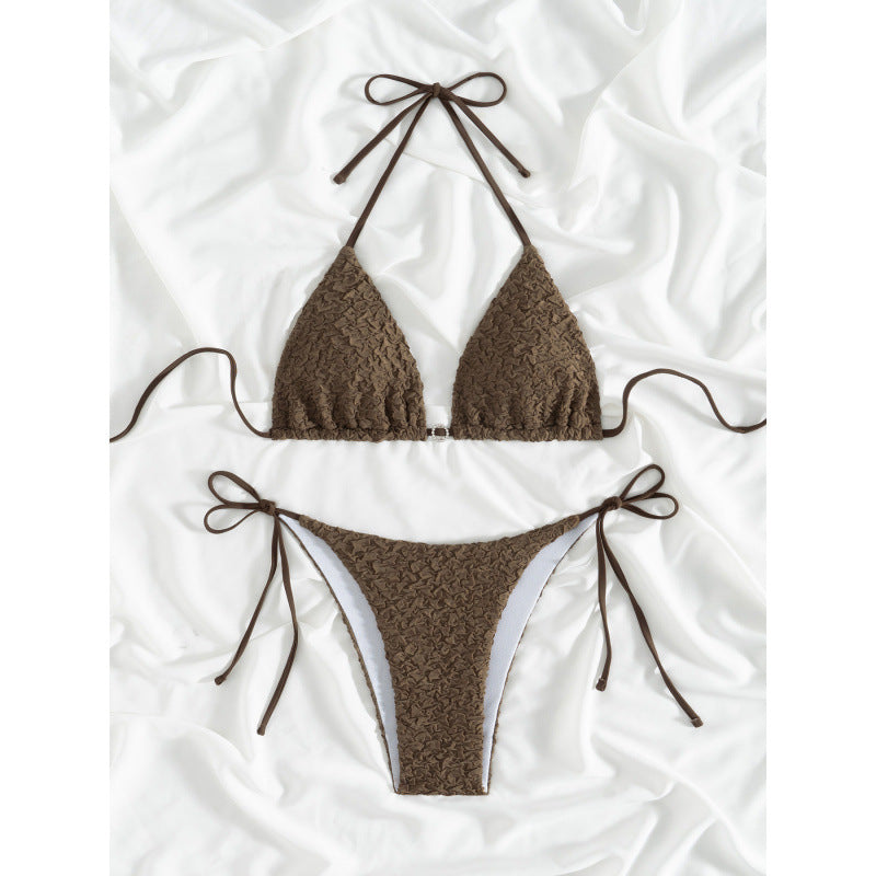 Dame triangel-bikini med struktureret overflade og justerbare bånd Skovae