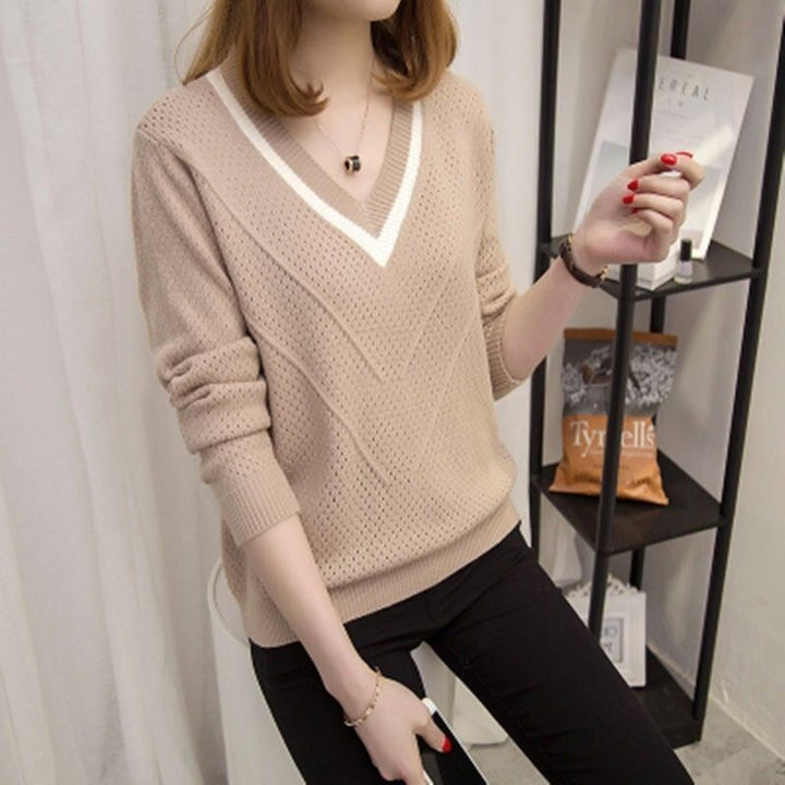 Kvinder casual V-hals sweater med tekstureret mønster Stilla