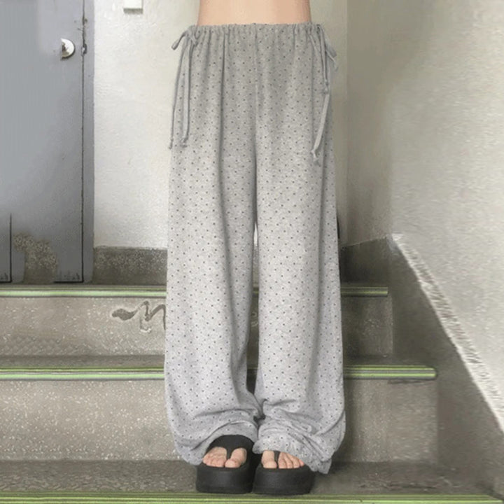 Dame loose pyjamas med fleksibel linning og dekorative bånd Skovae