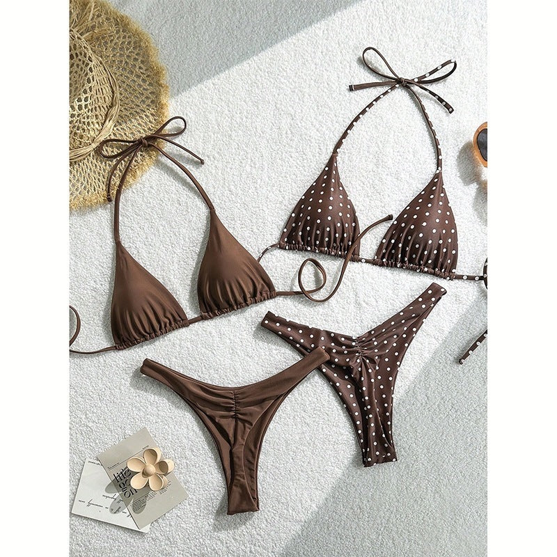 Dame triangels bikini sæt med moderne prik design og justerbare bånd Skovae