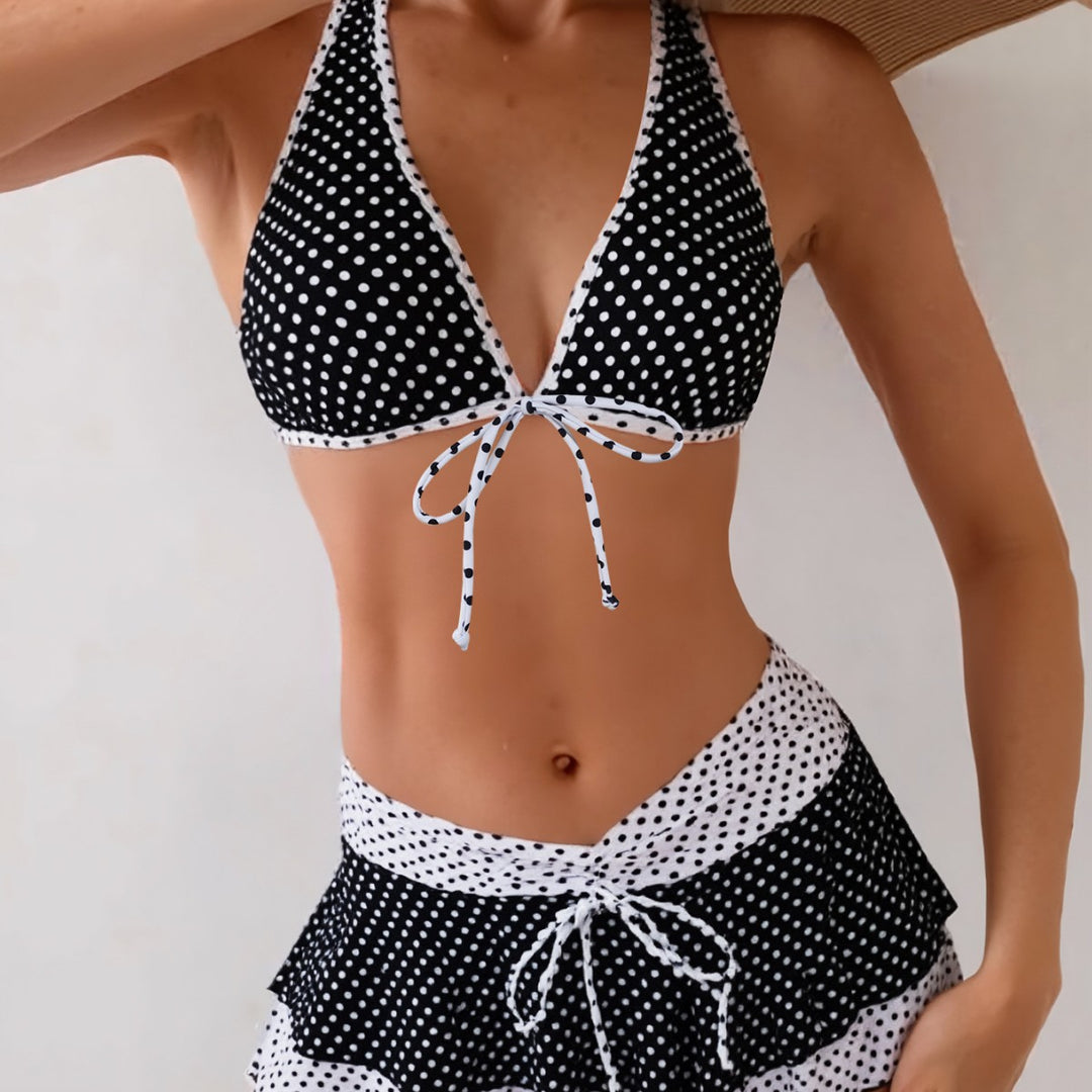 Dame Triangel-Bikini med Rynkeskørt Skovae