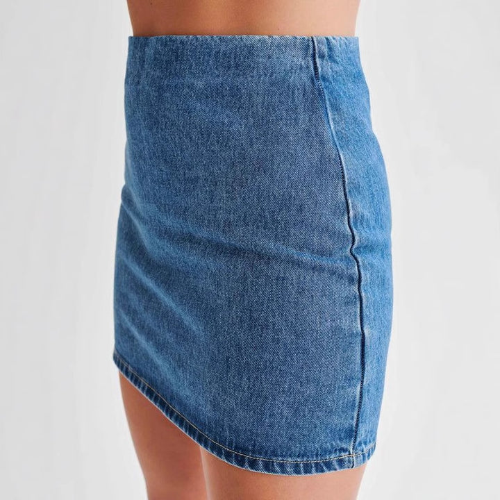Dame Denim-kjole i moderne skjorte-stil med figursyet snit og korte ærmer Stilla