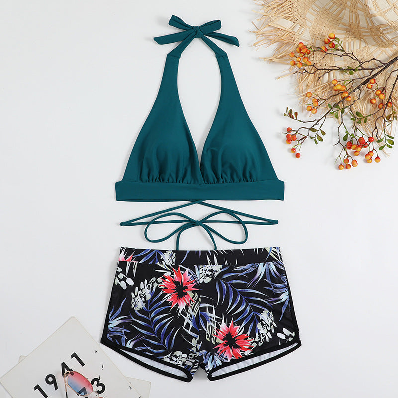 Dame Sporty Bikini-sæt med bindebånd top og mønstrede shorts Stilla