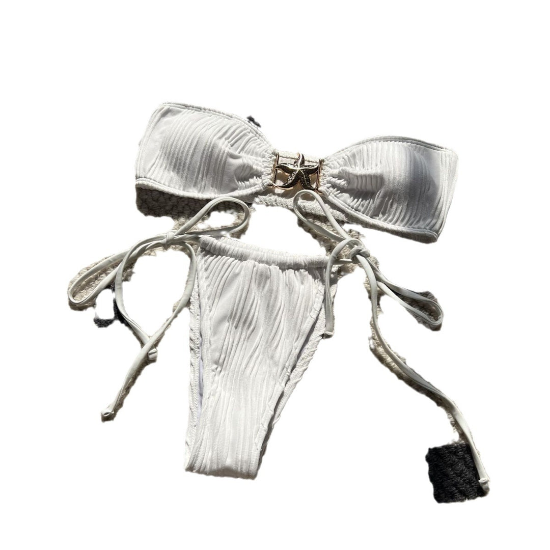 Dame Bandeau-bikini med elegant plisseret mønster og individuelt justerbare stropper Stilla