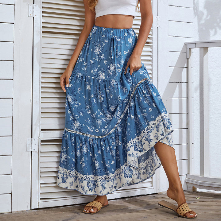 Femme Bohemian Floral Gestufte Maxi Nederdel Stilla