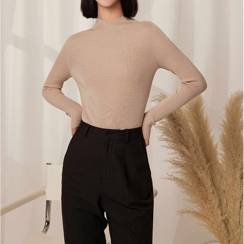 Dame Elegant strikpullover med høj hals og side-slids Stilla