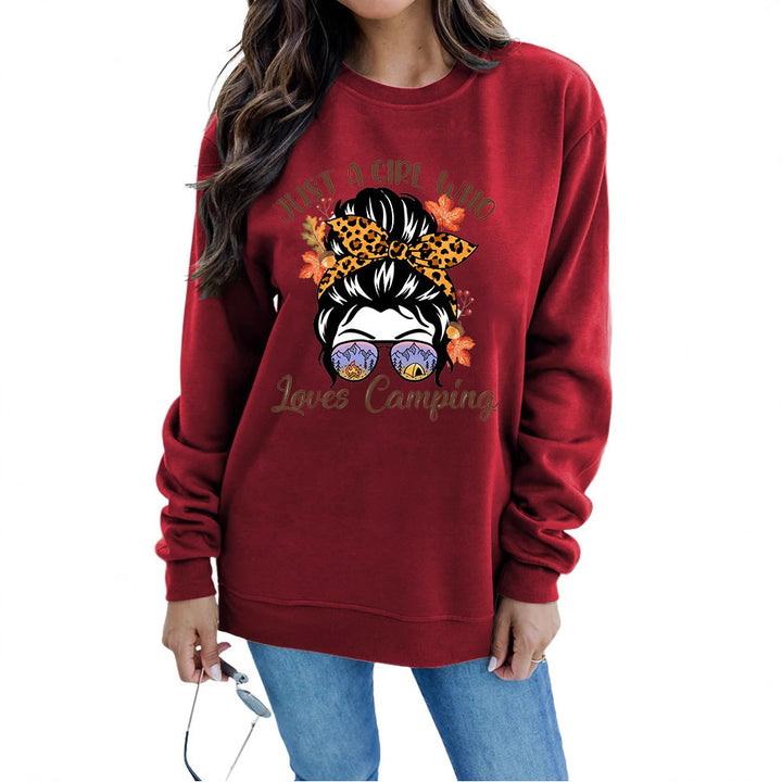 Kvinders sweatshirt med kunstnerisk campingmotiv Stilla