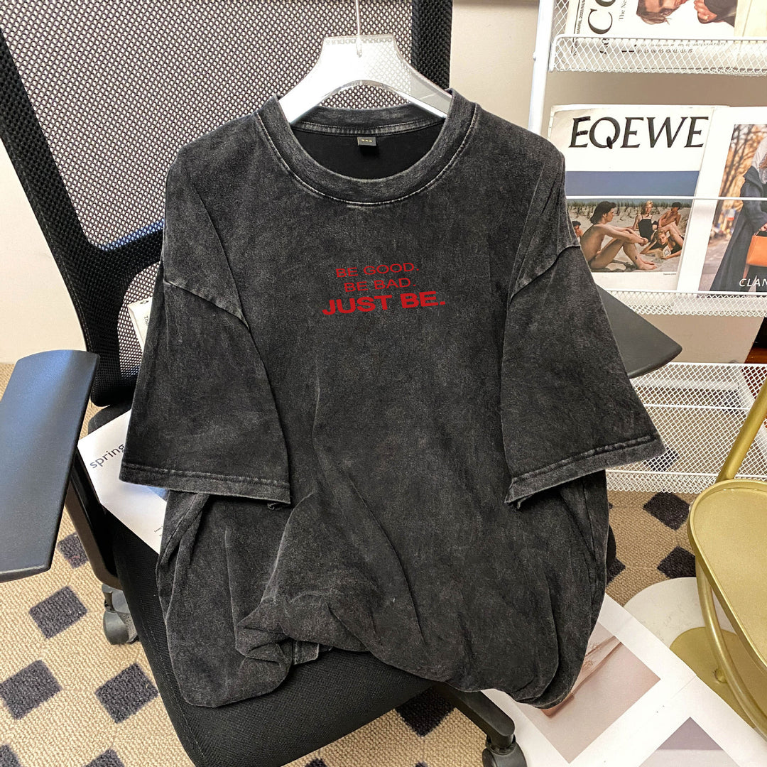 Damer afslappet oversized T-shirt med kreativ tekst og struktureret bomuldsstof Stilla