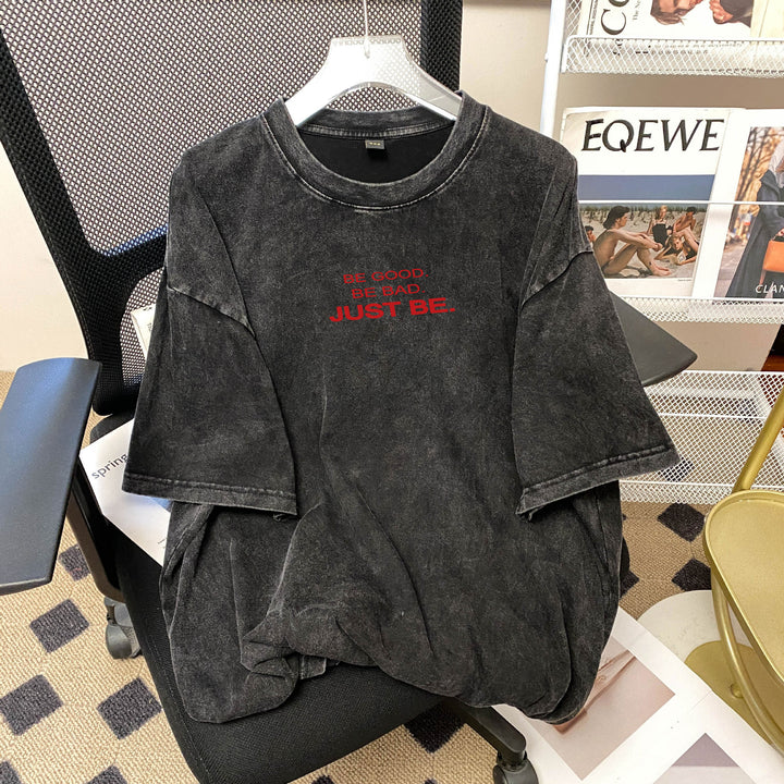 Damer afslappet oversized T-shirt med kreativ tekst og struktureret bomuldsstof Stilla