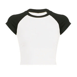 Dame Kortærmet Crop-Top med farvemæssigt afstemte Raglanærmer Stilla