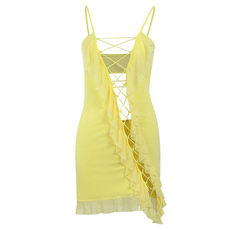 Dame Blomster Spids-Lace-Up Mini Kjole Stilla