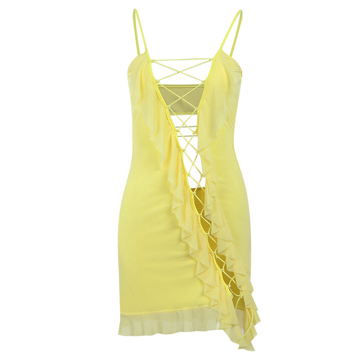 Dame Blomster Spids-Lace-Up Mini Kjole Stilla