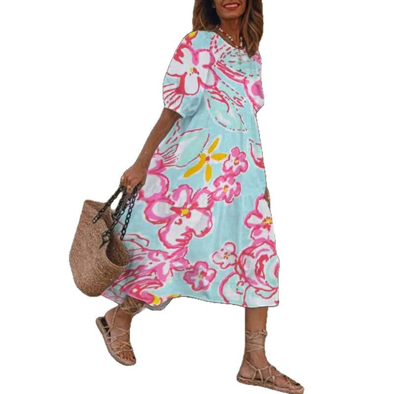 Dame Maxikjole med elegant blomstret snit Stilla