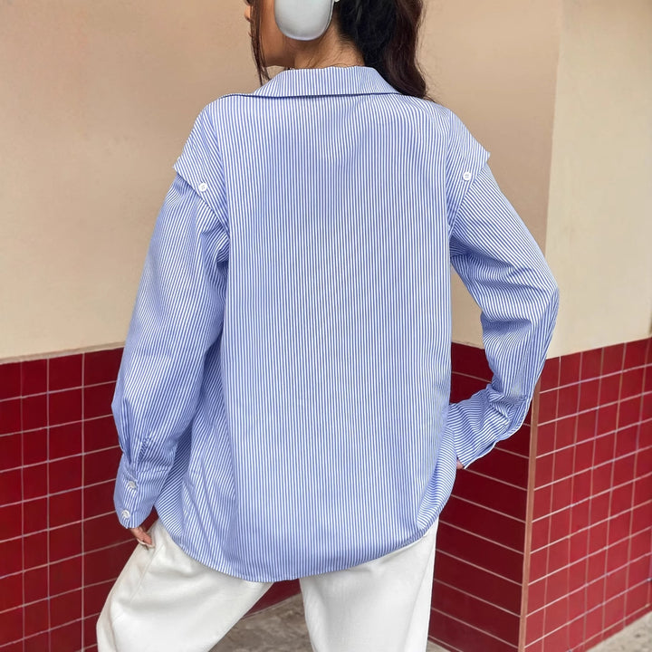 Dame casual stribet bluse med oversized pasform og knapdetaljer Stilla