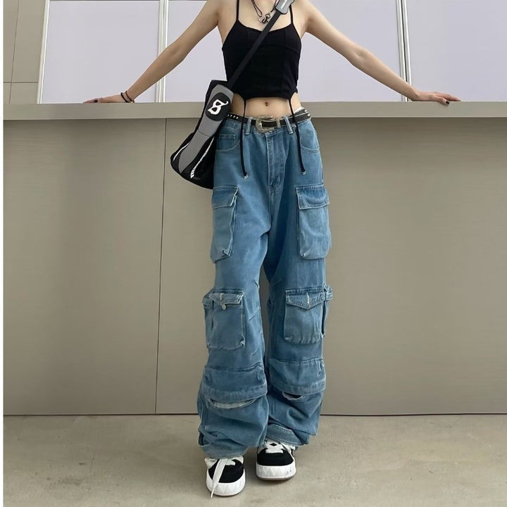 Dame Cargo-Jeans i afslappet oversized-snit med mange praktiske lommer Stilla