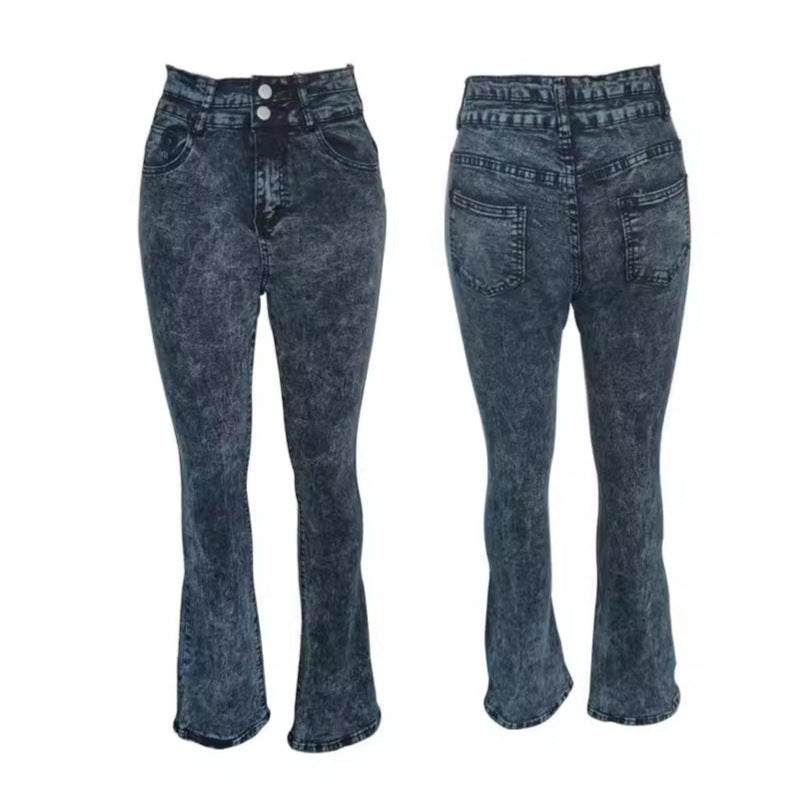 Dame Højtaljede Flared Jeans med moderne Used-effekt Stilla