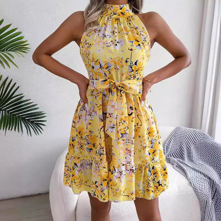 Dame Halsbånd Floral Minikjole Stilla