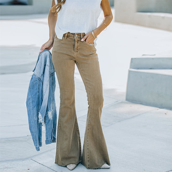 Damer Flared Jeans i afslappet vintage-stil med høj talje og frynset kant Stilla