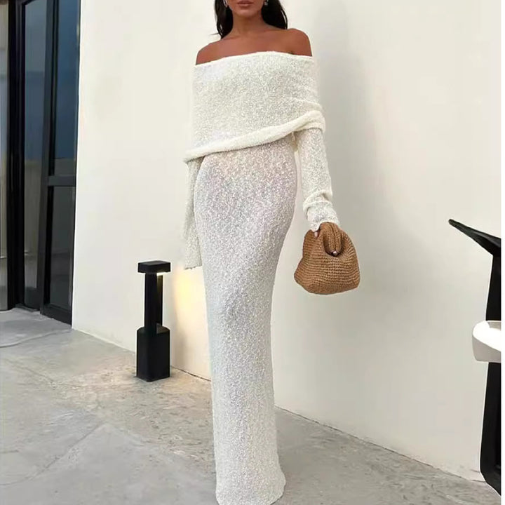 Dame Off-Shoulder Maxikjole med struktureret forarbejdning Stilla