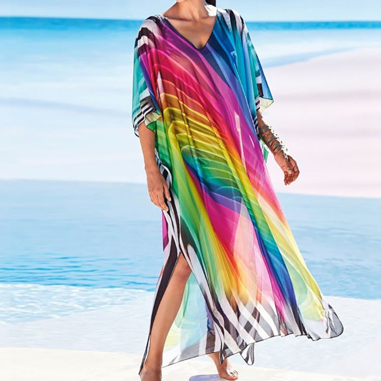 Dame Strandkaftan med moderne bølgemønster Stilla