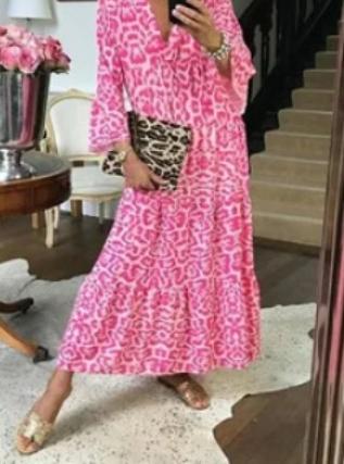 Dame-maxikjole i trendy leopardmønster Stilla