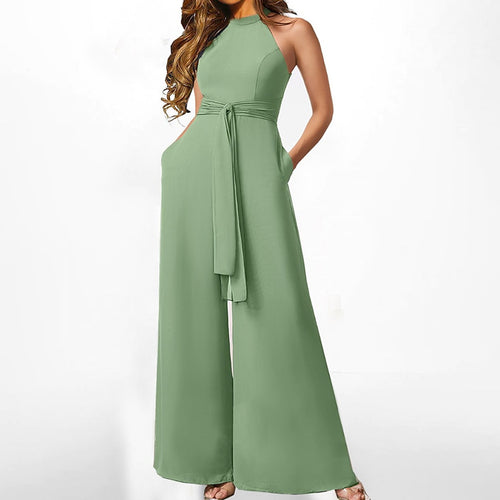 Dame Elegant Jumpsuit med bred ben og taljebælte Stilla