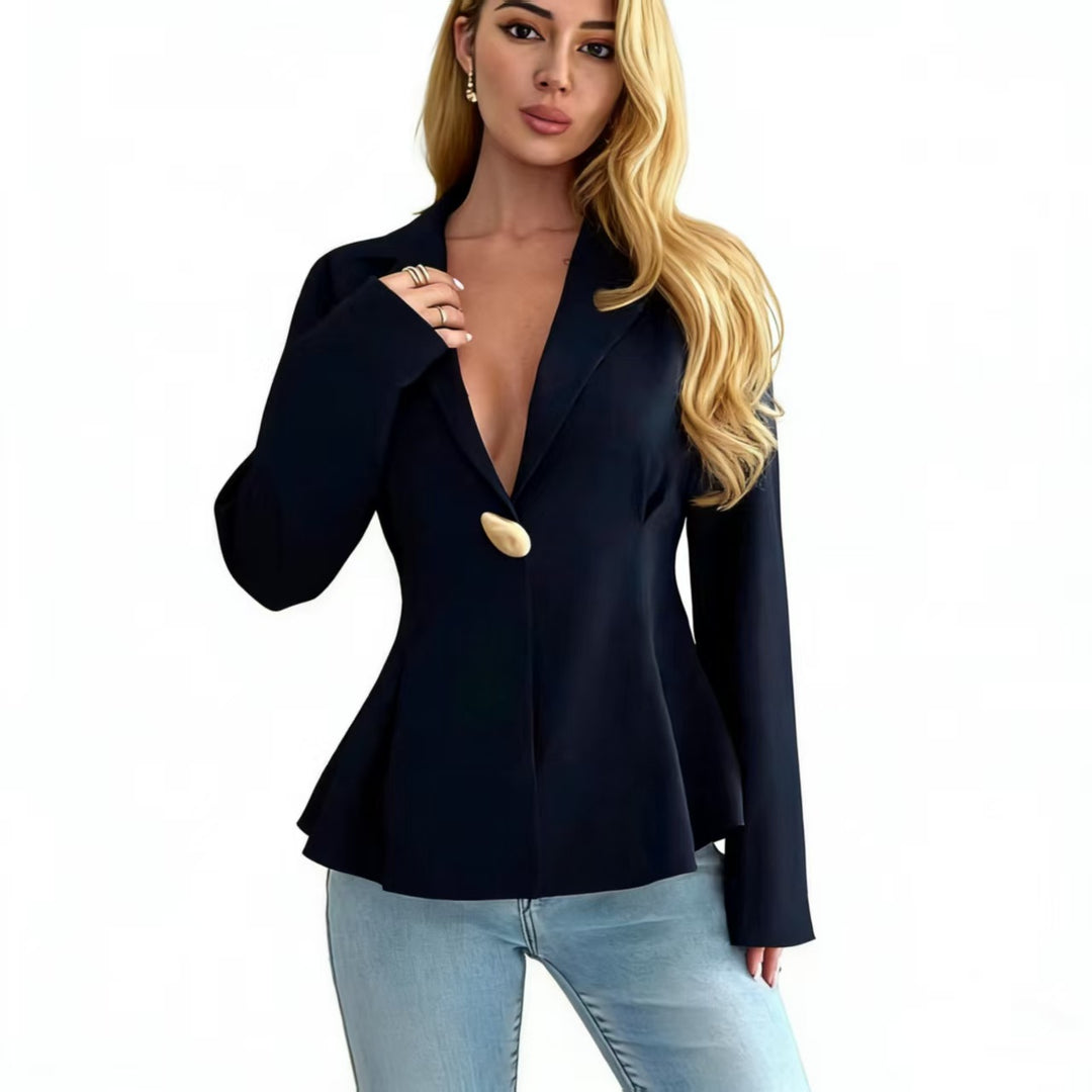 Dame Peplum-Blazer med iøjnefaldende knapdetaljer Skovae