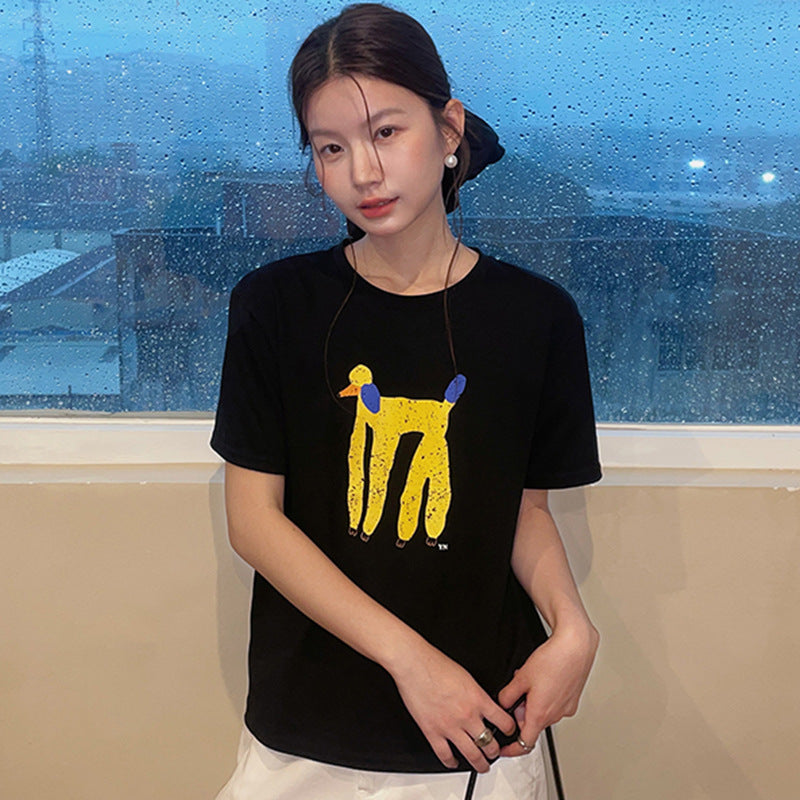 Dame T-shirt med kreativ grafiktryk og løst fit Stilla