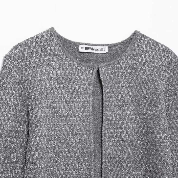 Femme Strukturstrik-Cardigan med knaplukning Stilla