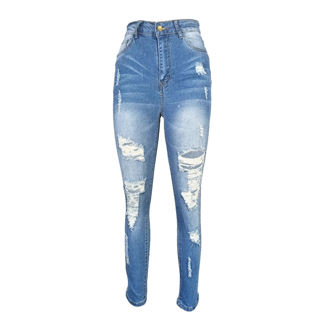 Dame højtaljede skinny jeans med moderigtige revnedetaljer og figurskabende stretch Stilla