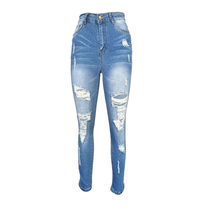 Dame højtaljede skinny jeans med moderigtige revnedetaljer og figurskabende stretch Stilla