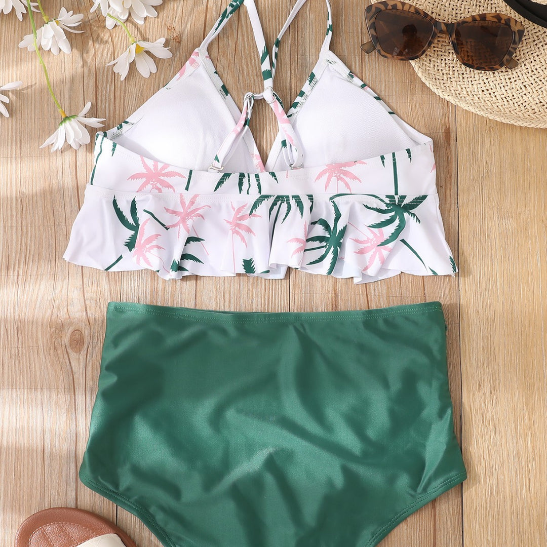 Dame Høj talje Bikini-sæt med voluminøst flæse-design og raffineret blomsterdesign Stilla