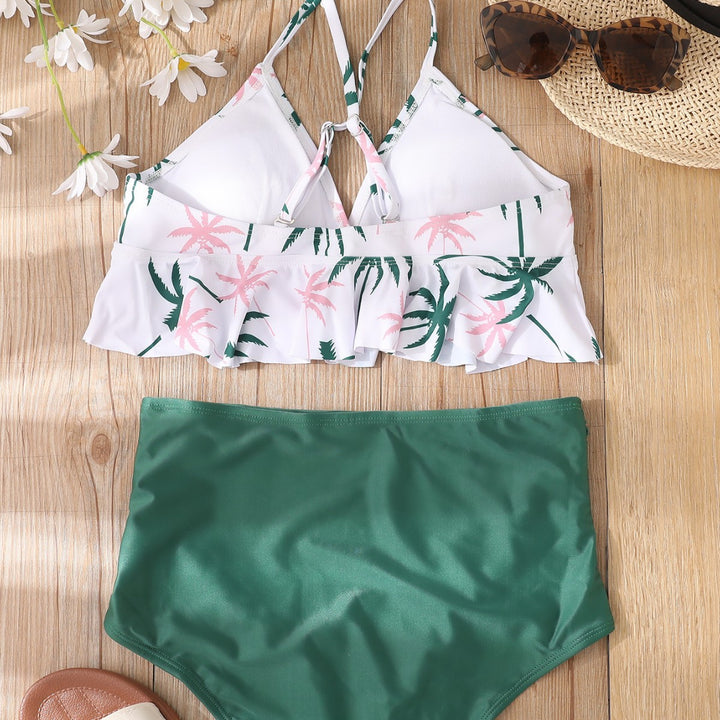 Dame Høj talje Bikini-sæt med voluminøst flæse-design og raffineret blomsterdesign Stilla