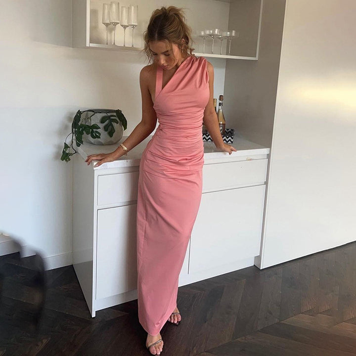 Dame elegant wrap aftenkjole med asymmetrisk halterdesign og tætsiddende snit