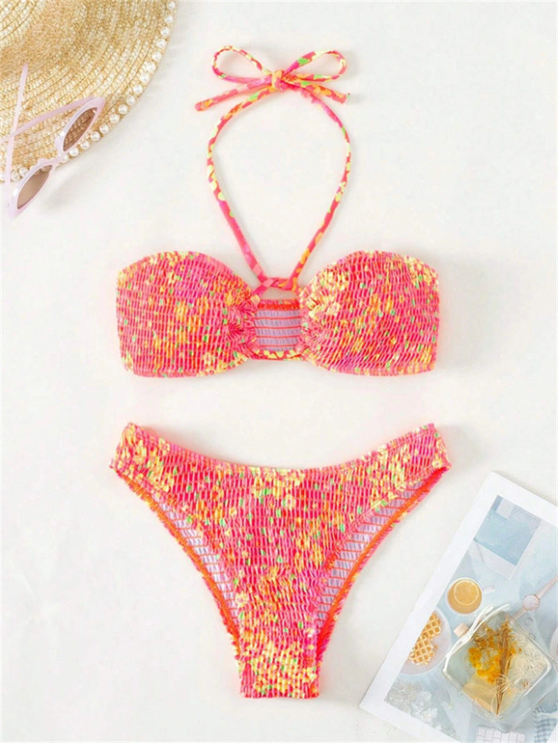 Dame Strapless Smocked Bikini Sæt med justerbare Bindebånd Stilla