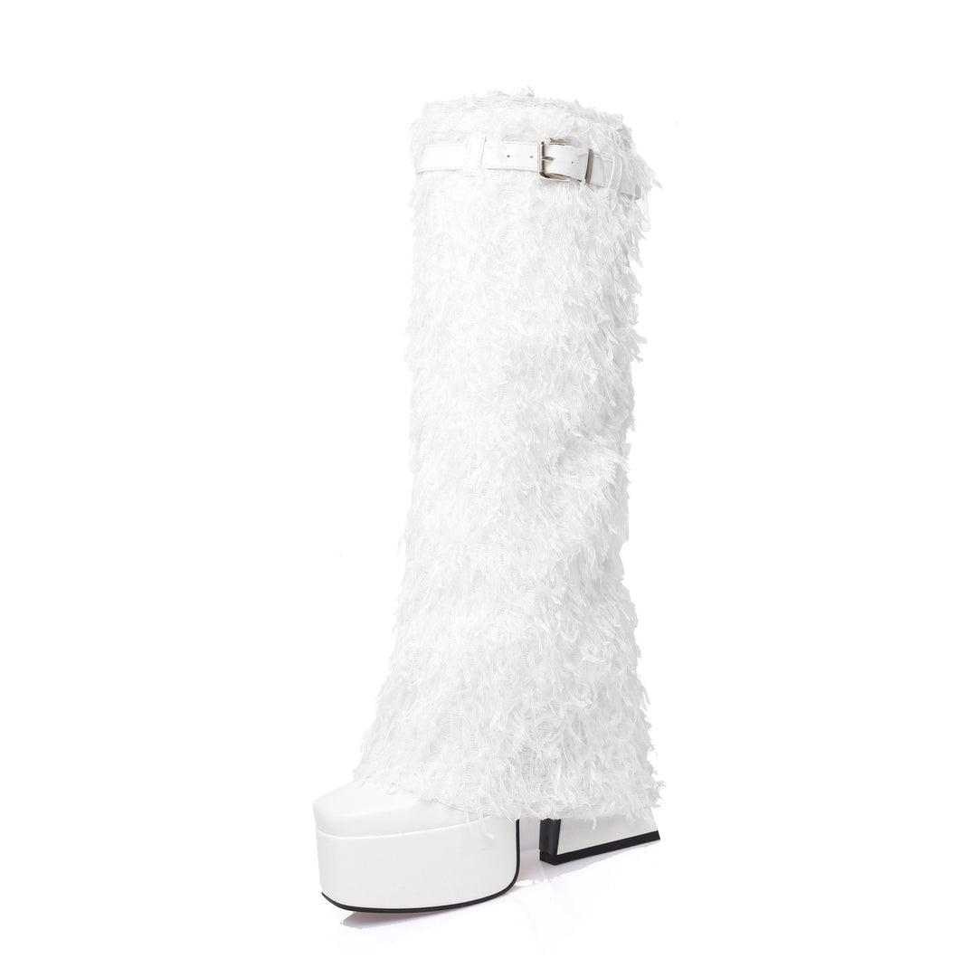 Femme Luxe Fuzzy Over-knæet Stiletto Støvler Stilla