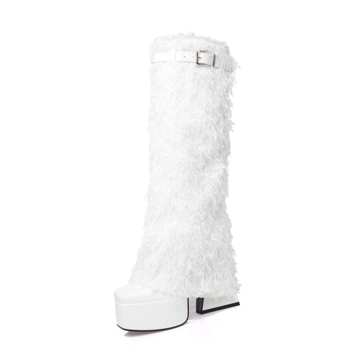 Femme Luxe Fuzzy Over-knæet Stiletto Støvler Stilla