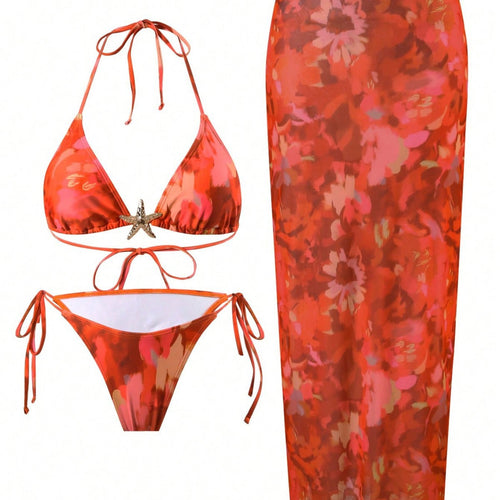 Damebikini med elegant indpakningsnederdel og legende blomsterdesign Stilla