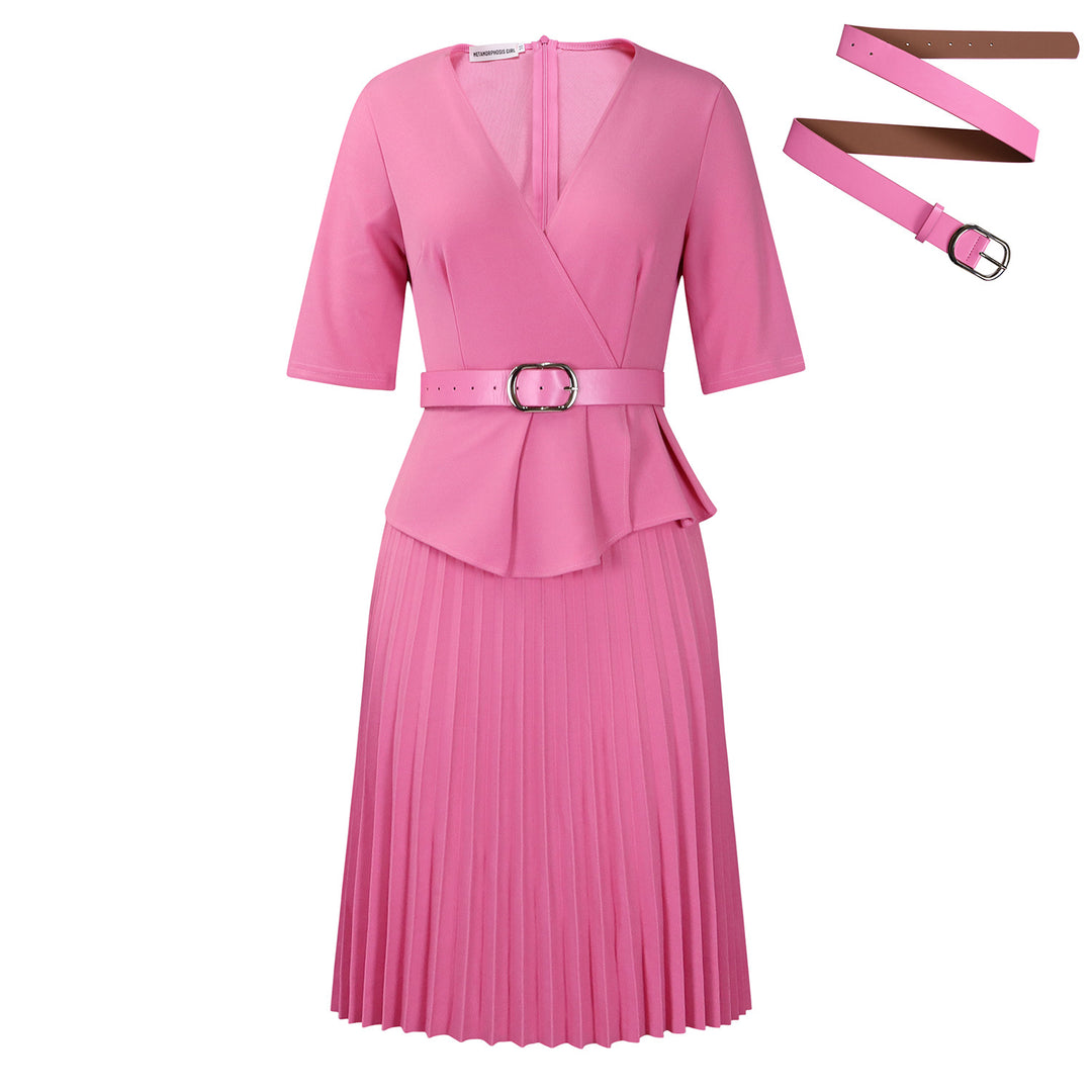 Dame Plisseret Kjole med elegant peplum Form og aftagelig Belte Stilla
